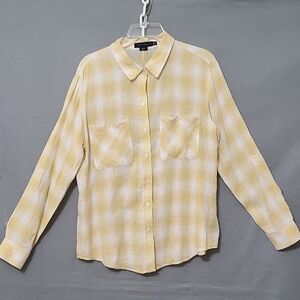 SANCTUARY Women's Yellow & White Plaid Button-Up Long Sleeve Blouse - Size Large